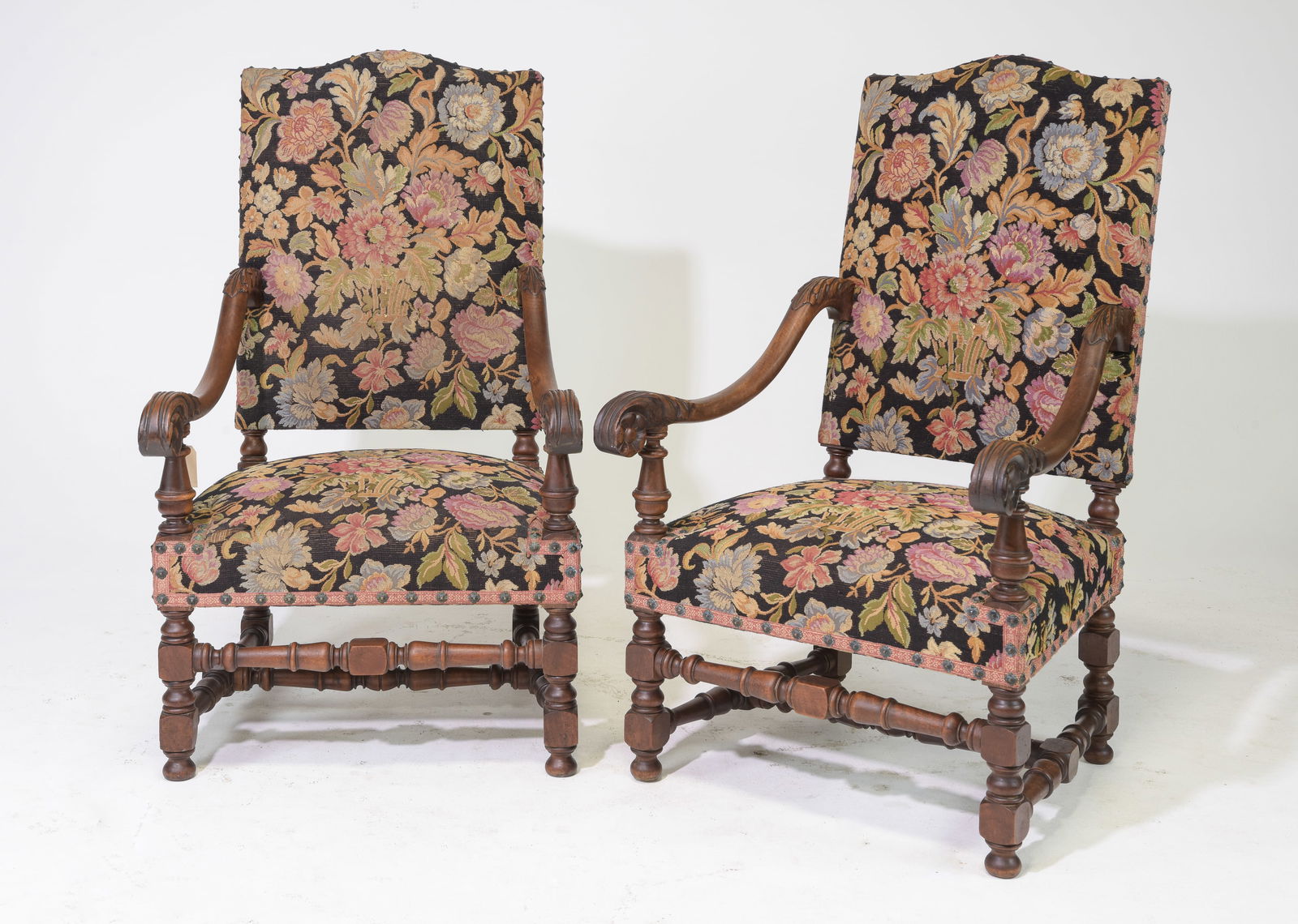 Pair of Louis XIII Style Fireside Arm Chairs (1 of 5)