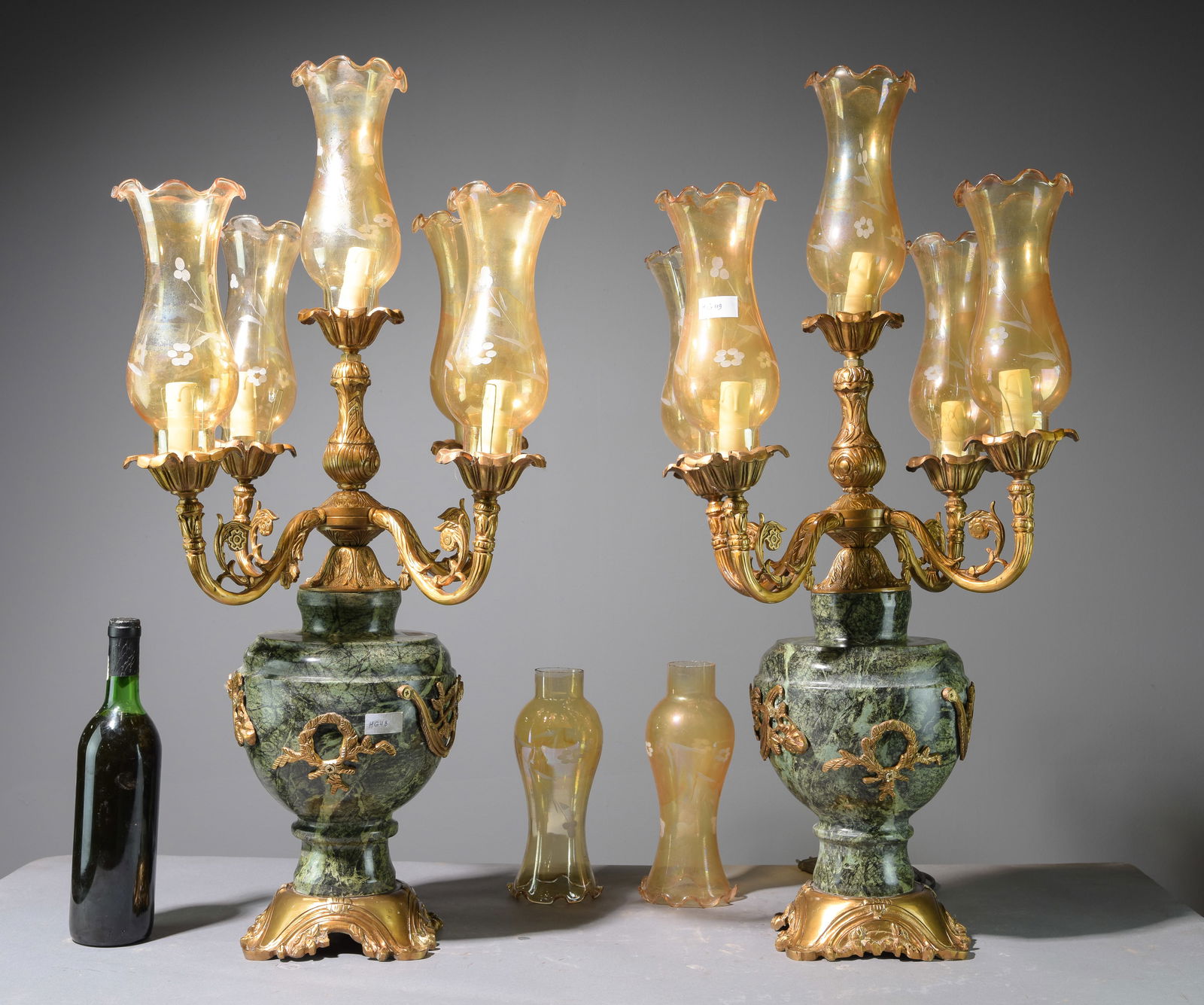 Two Italian Style Green Marble Lamps with Gilt Ormolu (1 of 4)