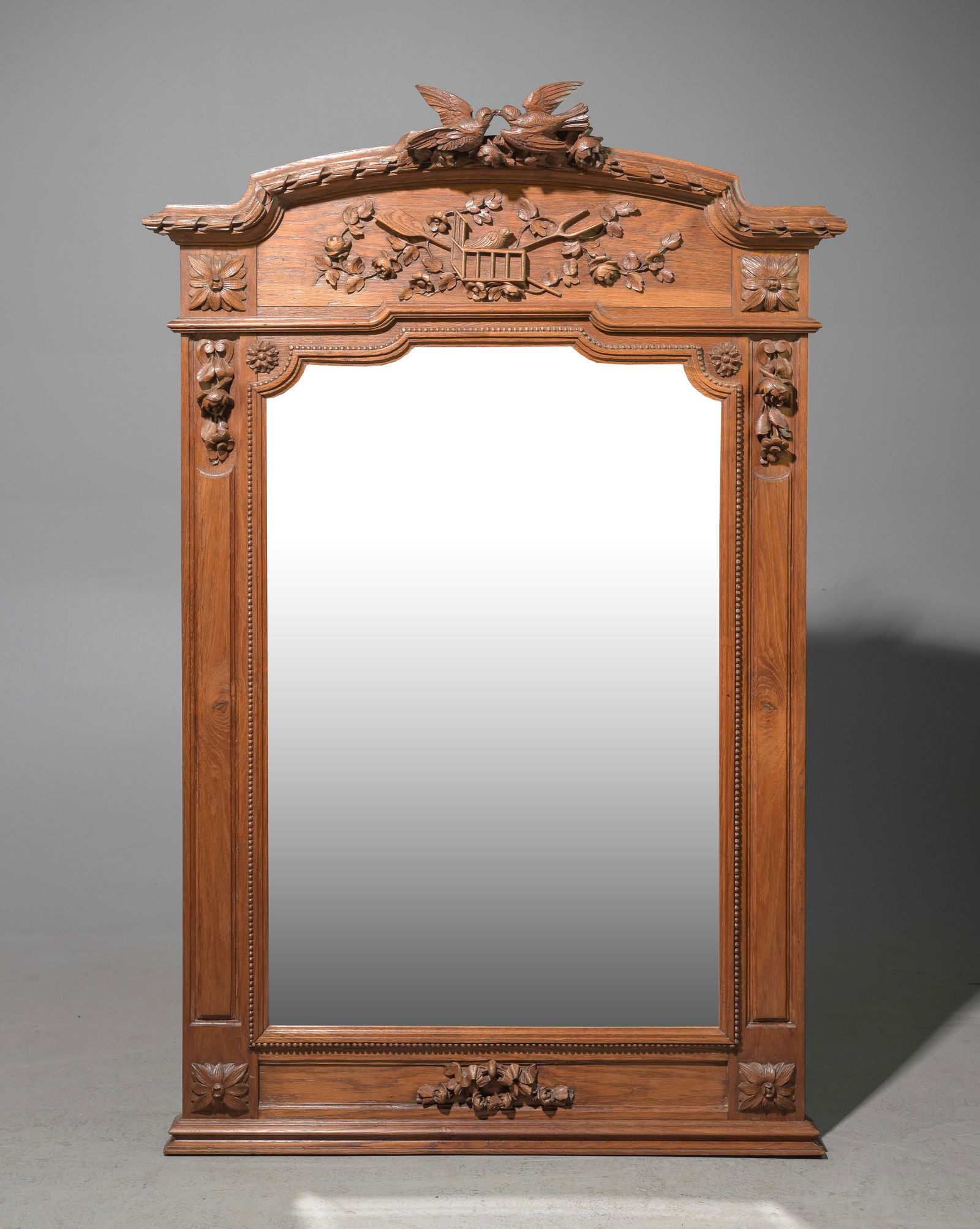 French Normandy Style "Love Birds" Oak Mirror (1 of 4)