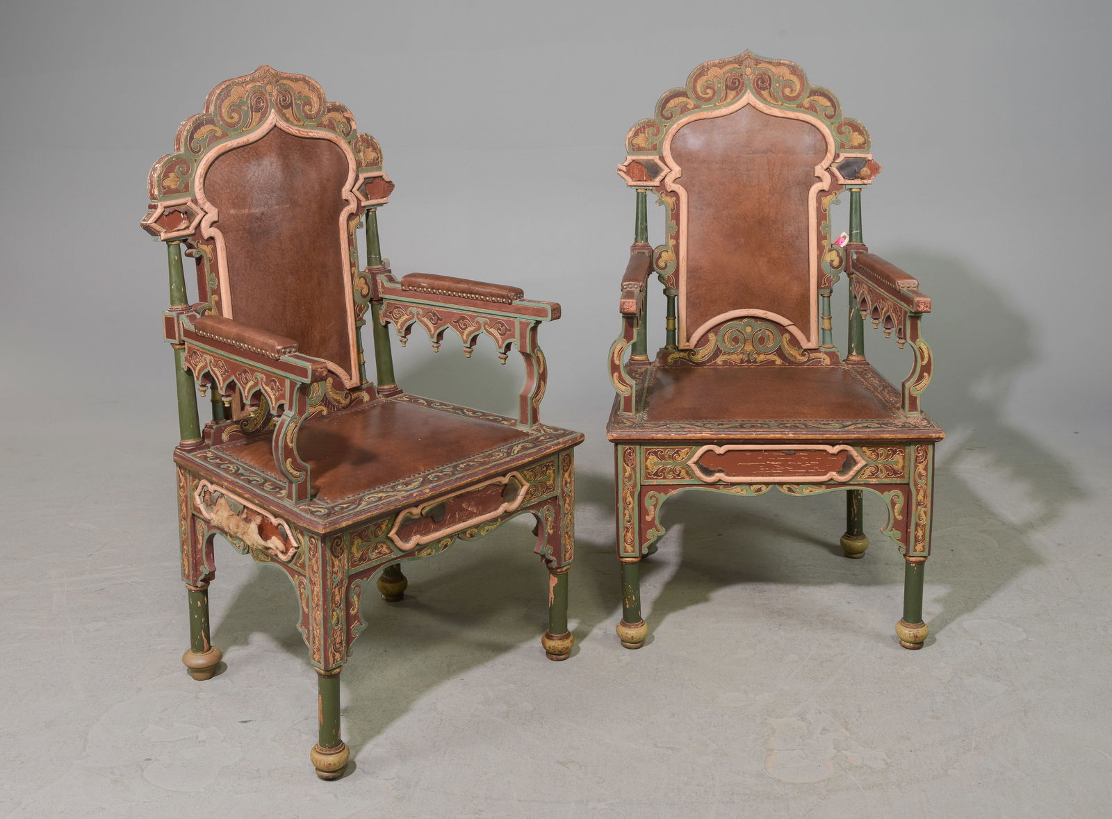 Two Moorish / Moroccan Poly Chrome Arm Chairs (1 of 4)