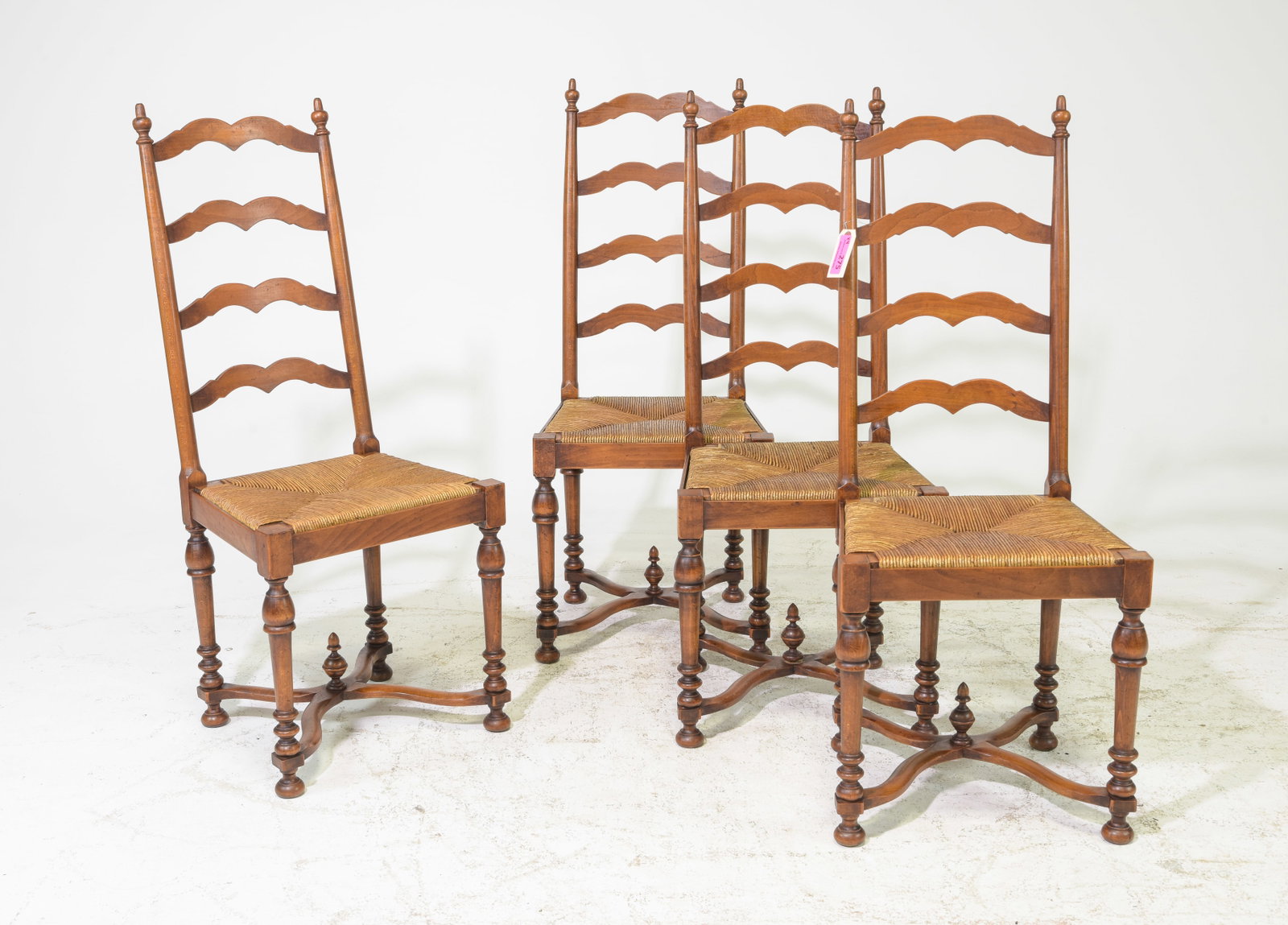 4 French Ladder Back Rush Seat Chairs: 4 French Ladder Back Rush Seat Chairs - 43 in tall x 18 x 19, Seat height is 18 inches
