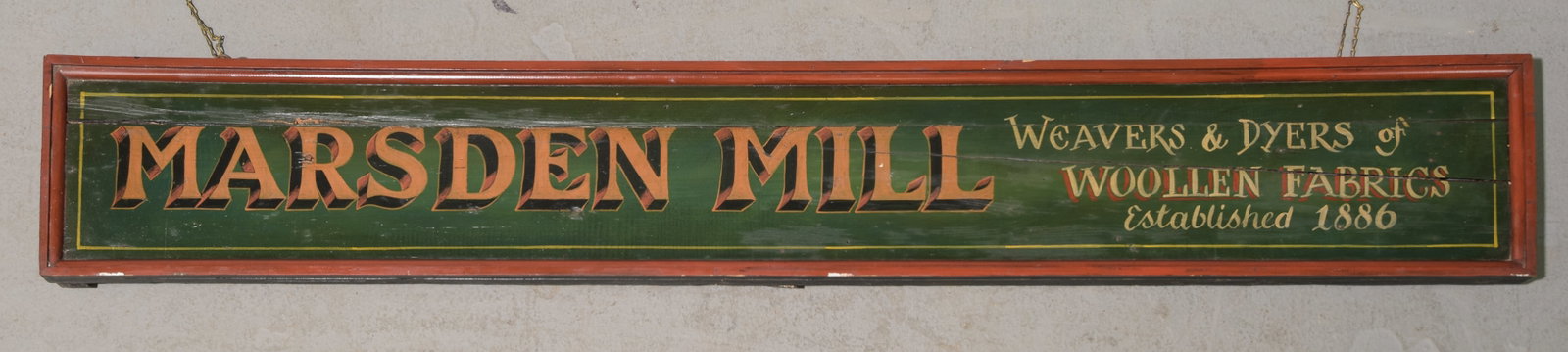 Marsden Mill Painted Wood Sign: Marsden Mill Weavers & Dyers of Woolen Fabrics Painted Wood Sign - 9 in tall x 60 x 2