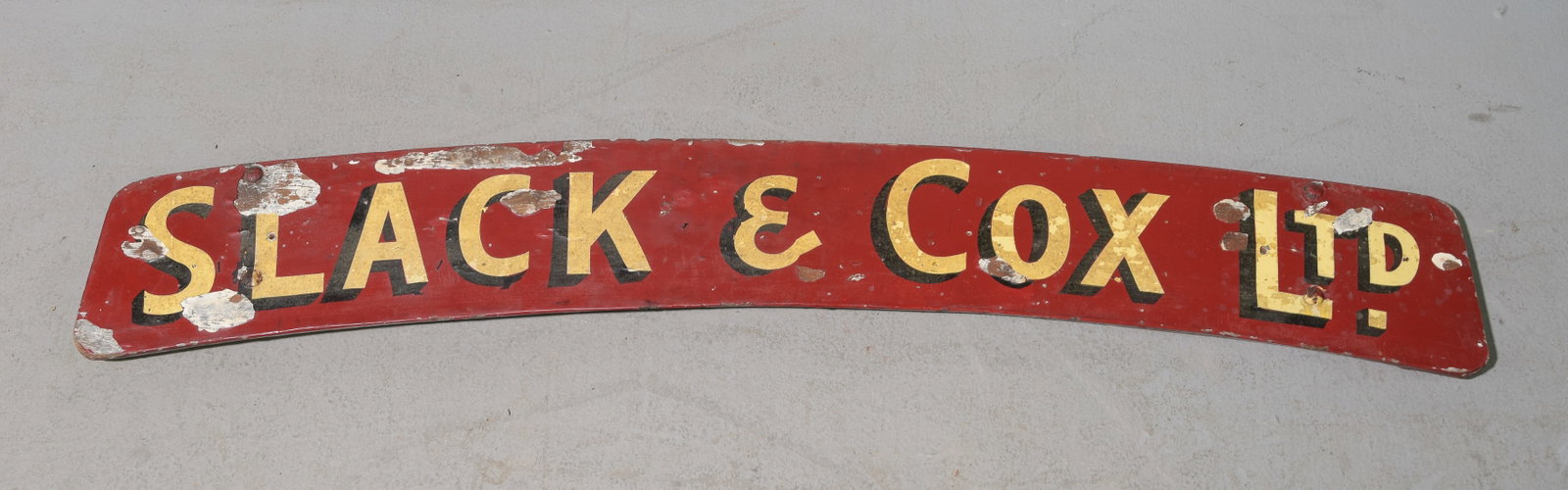 Slack & Cox Ltd. Painted Sign: Slack & Cox Ltd. Painted Sign - 9 in tall x 52.5 x 2