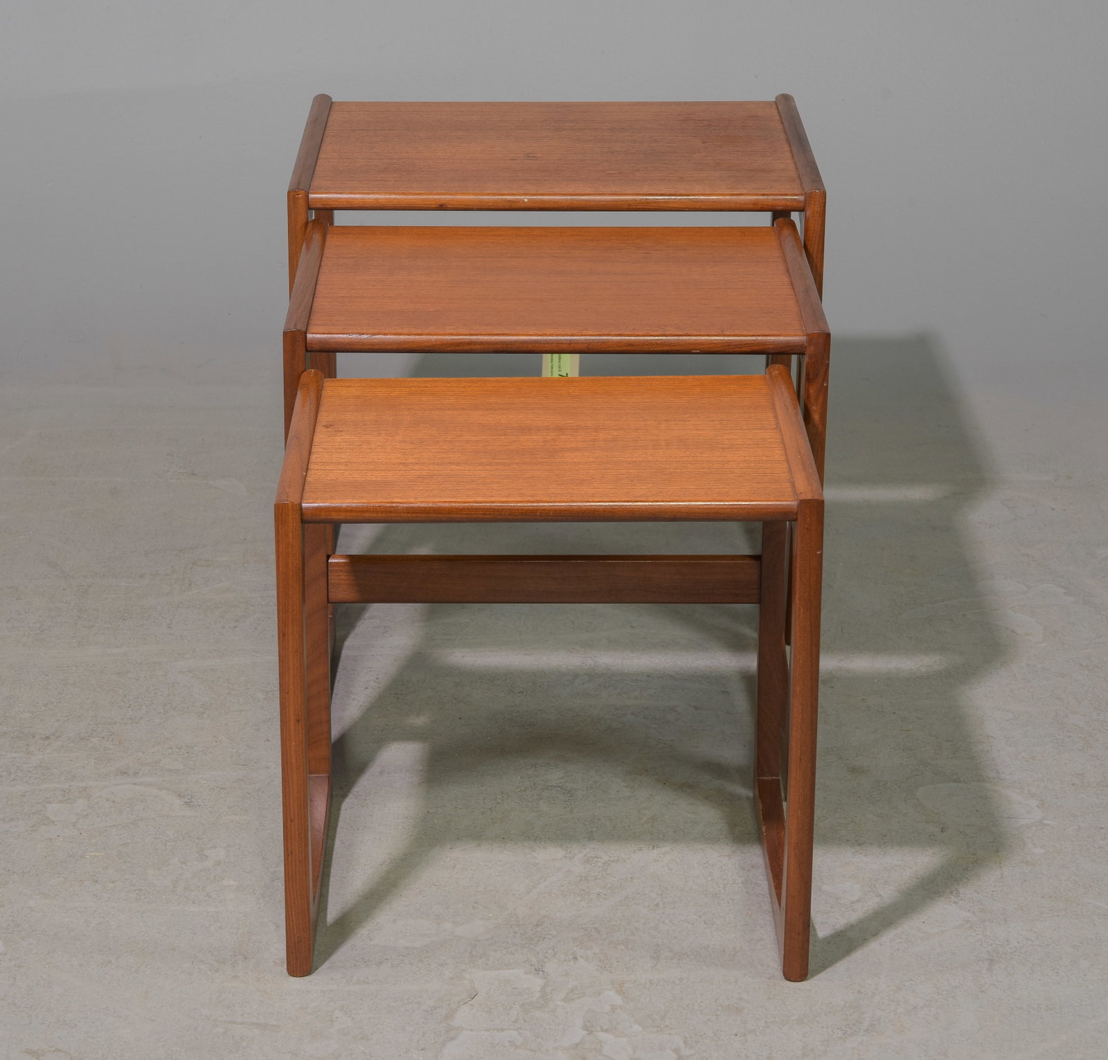Mid Century Modern Quadrille Nest of 3 Tables: This Danish Modern Style Nest is British and made by Mid Century Modern Furniture Maker G Plan ( Gplan ) it stacks to make a bookcase as well. Measurement for largest table is 19 in tall x 21 wide x 1