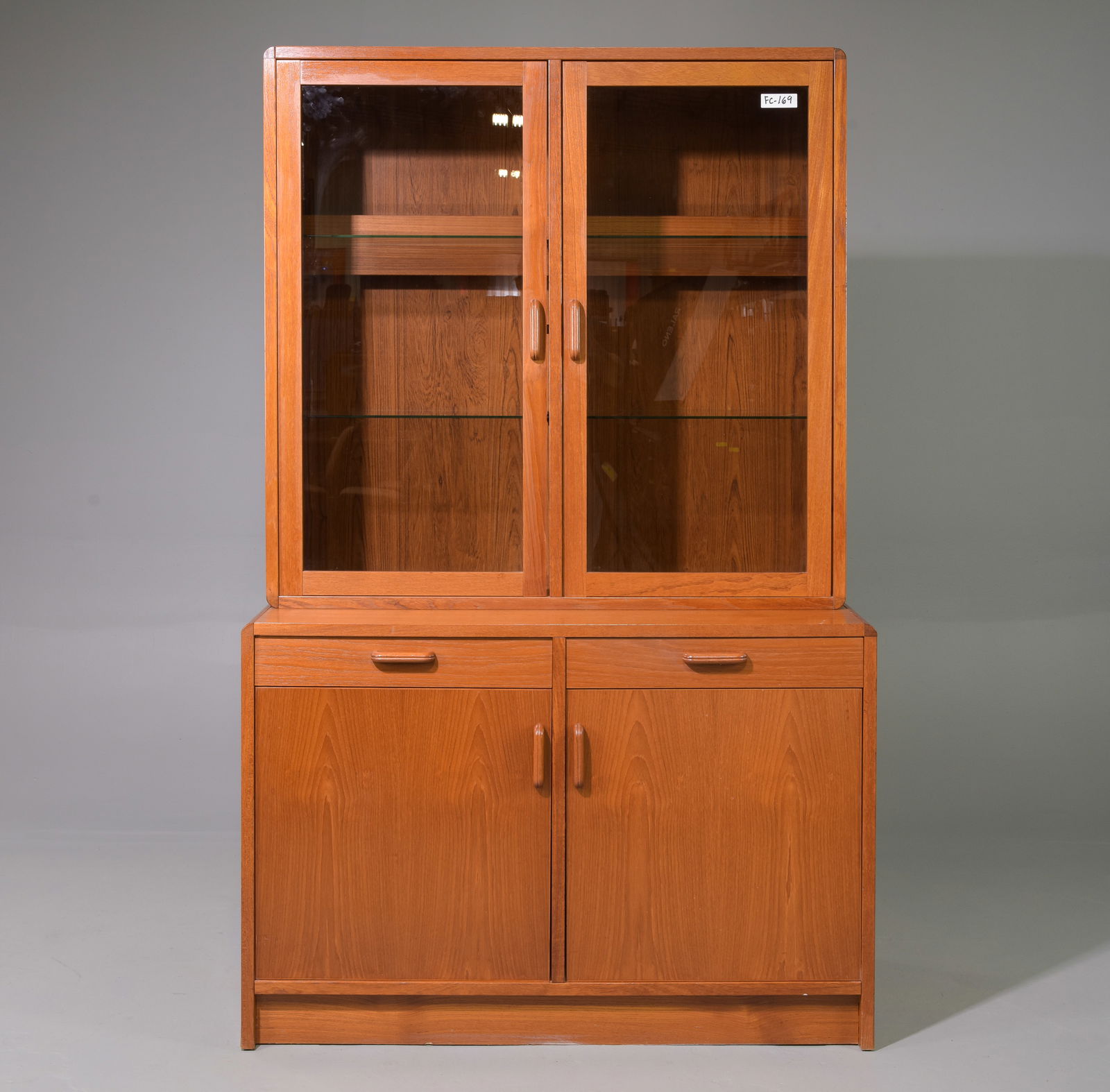 Mid Century Modern Bookcase / Cocktail Cabinet: Danish Modern Style Bookcase / Cocktail Cabinet with Interior Lighting - 72 in tall x 44 x 20