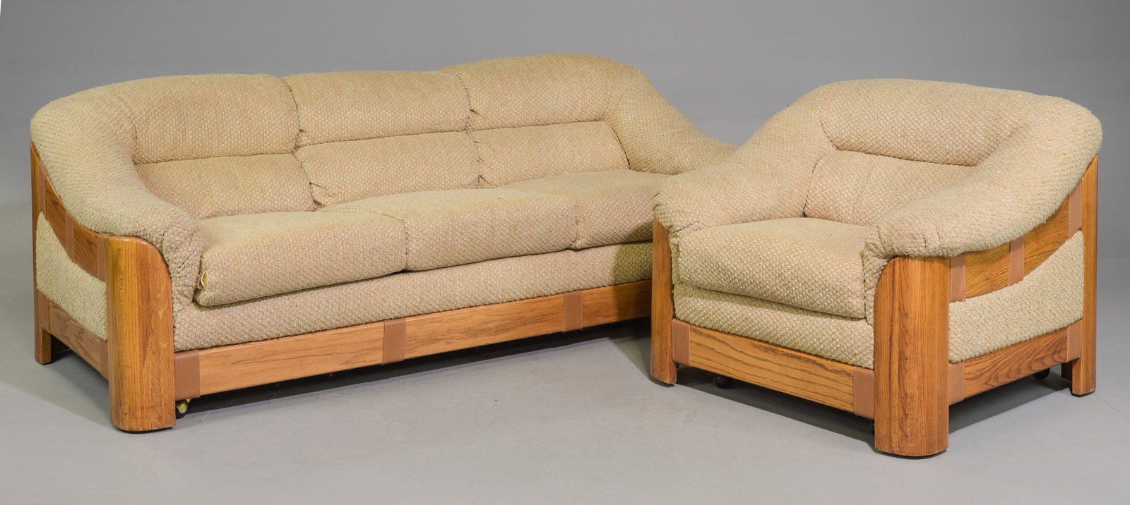 Post Modern Oak 3 Seater Sofa & Arm Chair (1 of 4)
