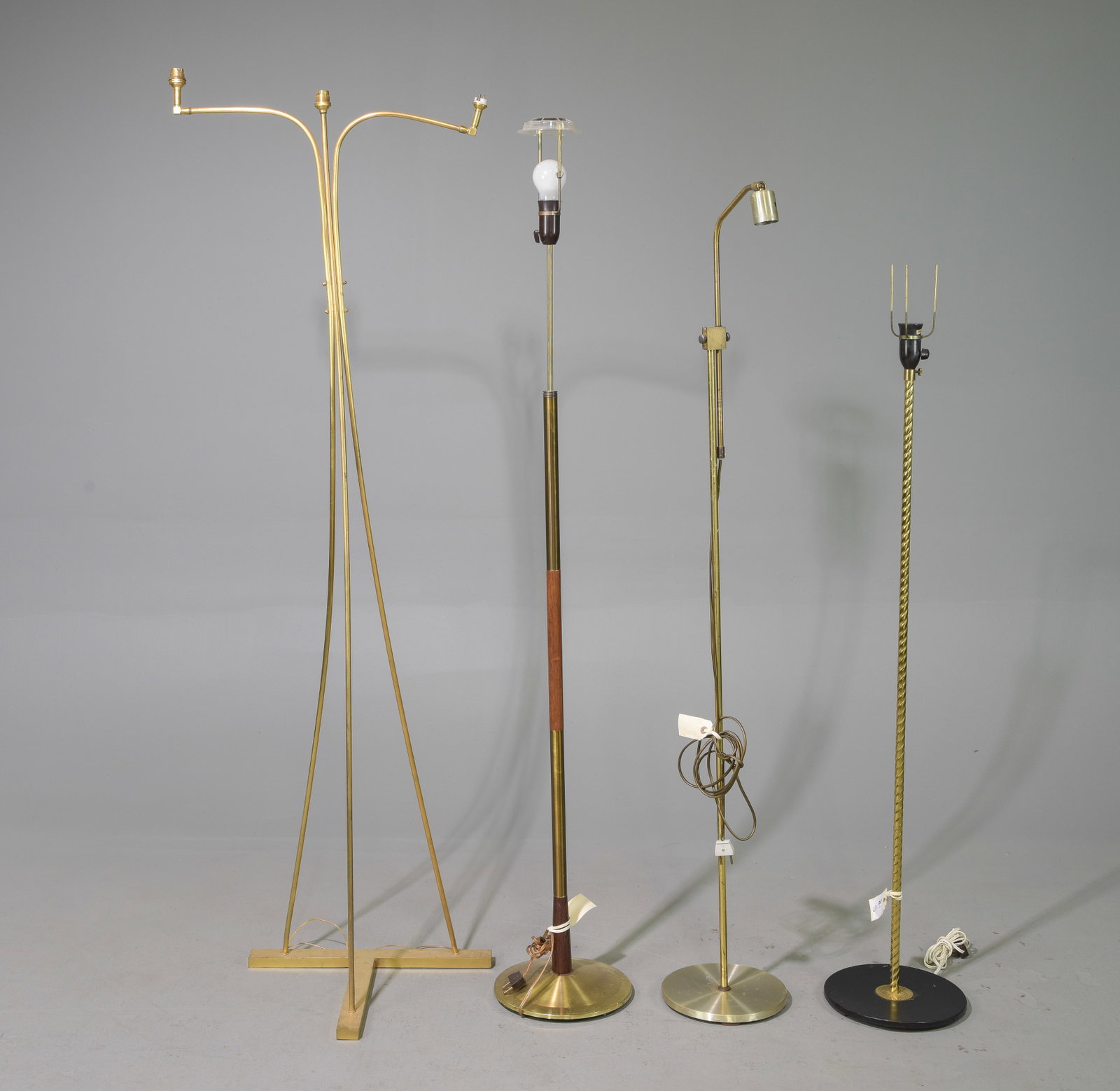 4 Danish Gold Gilded Floor Lamps: 4 Danish Gold Gilded Floor Lamps - 57 inches tall x 10 x 10