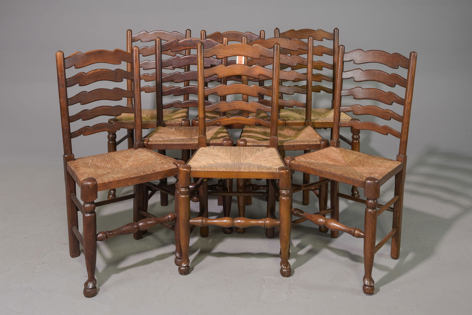 Set of 8 Oak Ladder Back Rush Seat Dining Chairs (1 of 4)