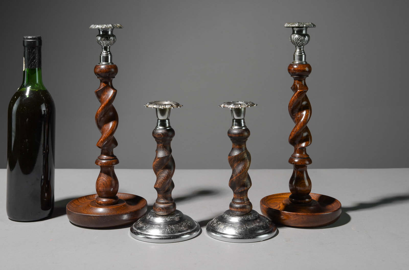 2 Pair of British Oak Barley Twist Candlesticks (1 of 5)