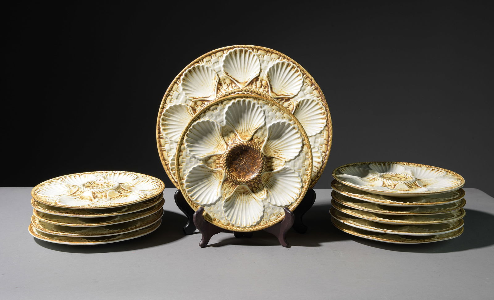 13pc Scallop Plate Set - Platter & 12 Plates: 13pc Earthenware Scallop Plate Set - Platter & 12 Plates - Platter is 1.5 in tall x 13 inch diameter