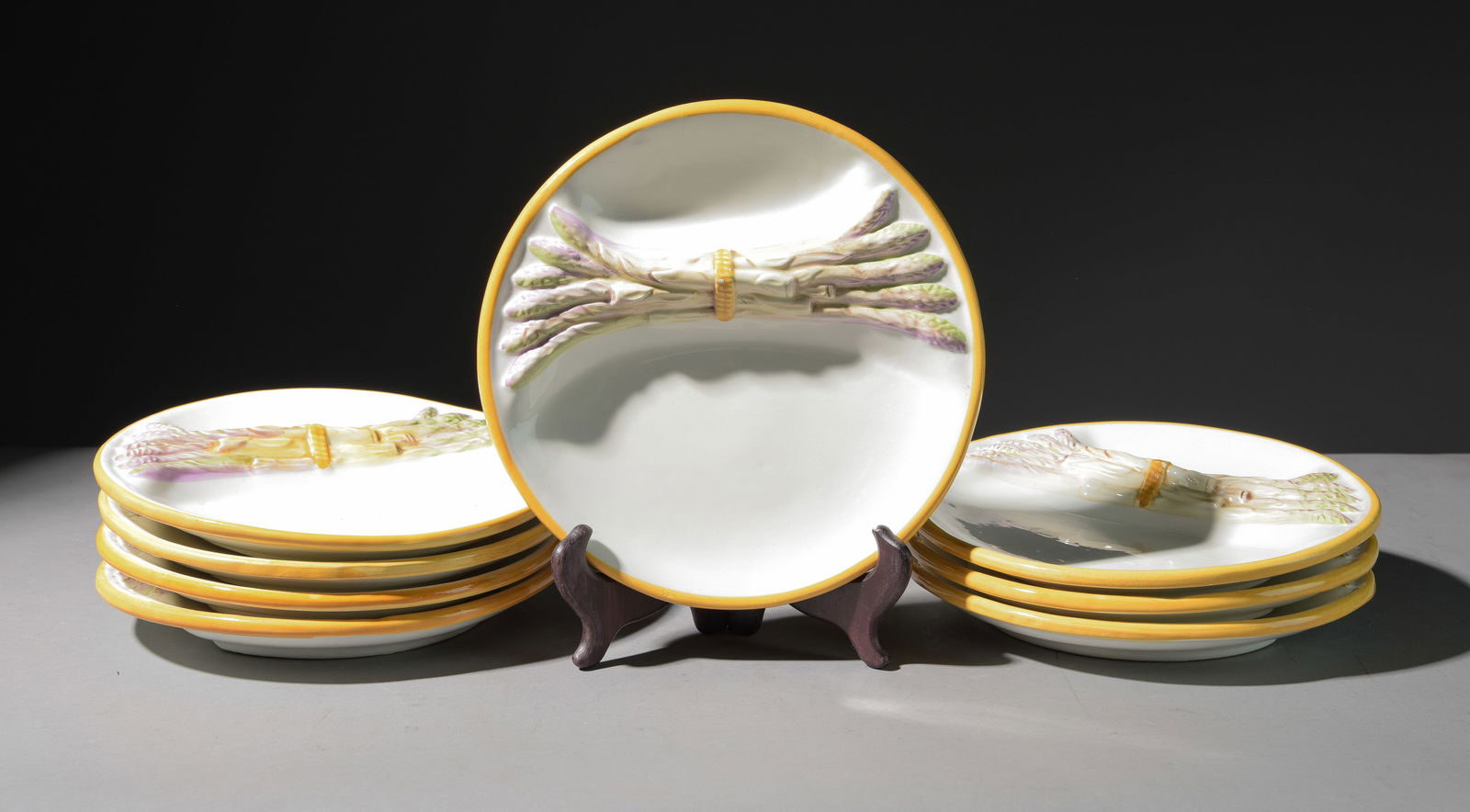 Set of 8 French Asparagus Glazed Earthenware Plates (1 of 2)