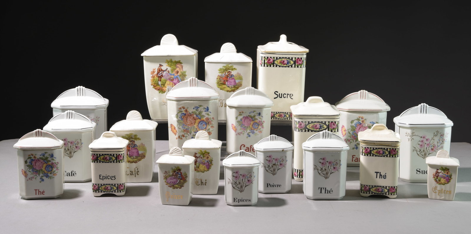 20 French / Continental Spice Jars: 20 French / Continental Spice Jars - Tallest is 7.5 in tall x 4.5 x 4.5