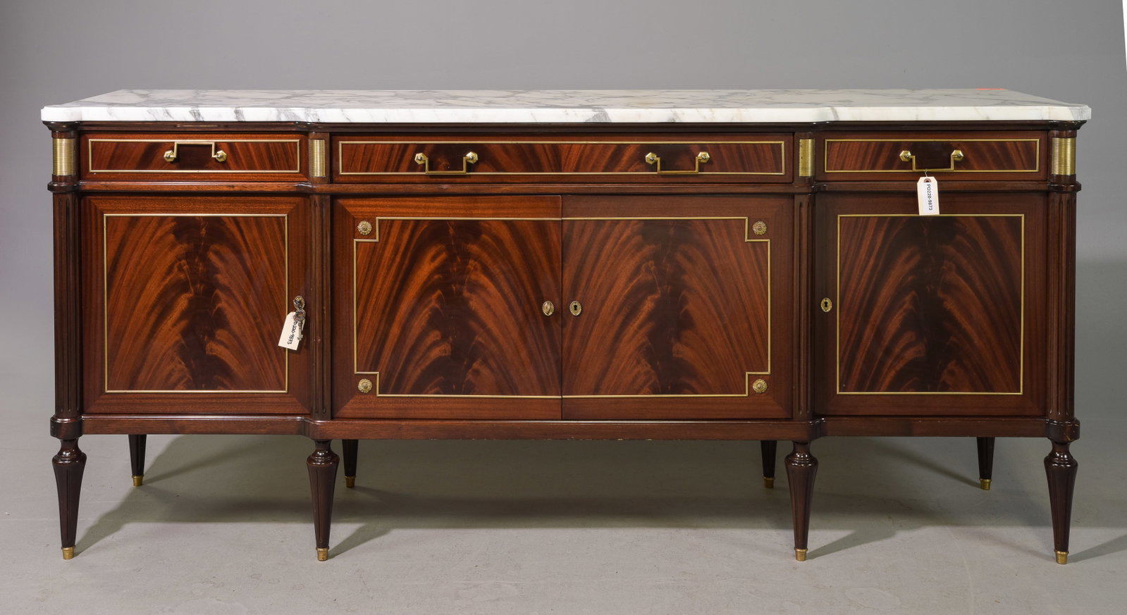 Louis XVI Style White Marble Top Sideboard #2: French Louis XVI Style White Marble Top Mahogany Sideboard / Enfilade - 40 inches tall x 91 x 22