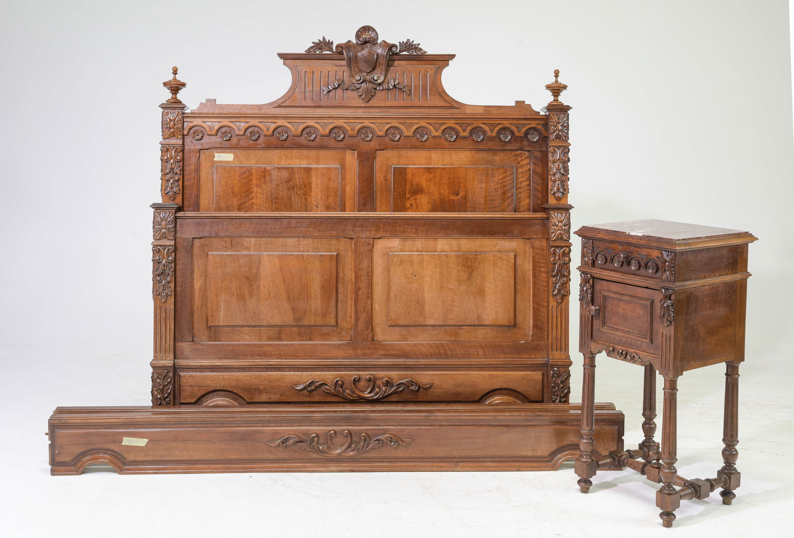 Louis XVI Style Walnut Bed & Nightstand (1 of 6)