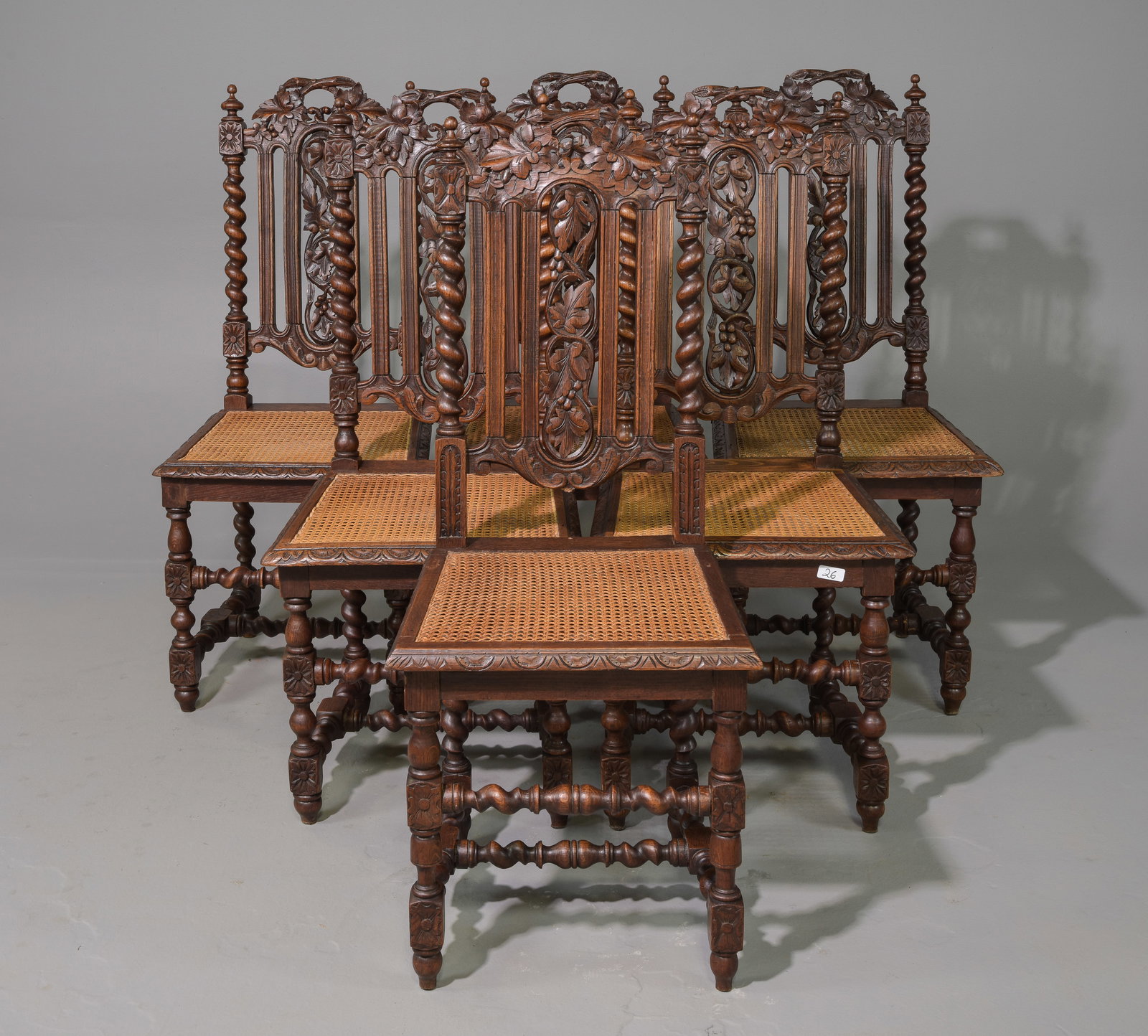 Set of 6 Louis XIII Style French Twist Oak Chairs #1 (1 of 8)