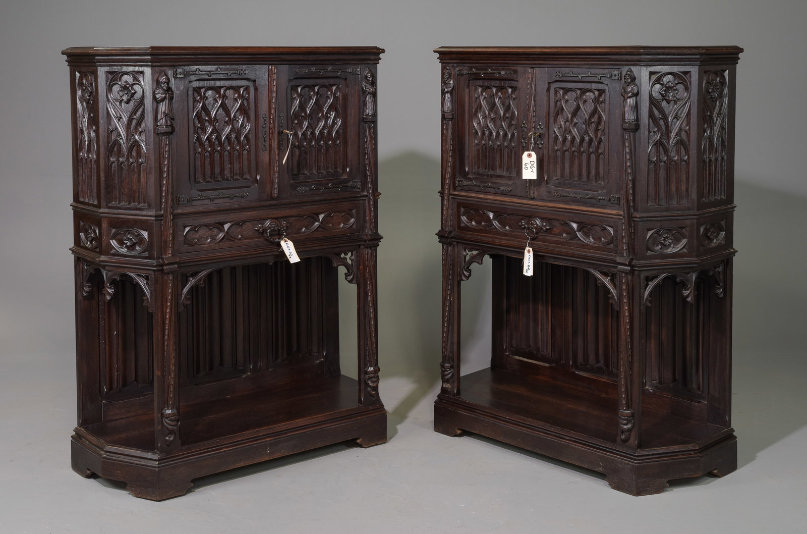 2 Renaissance Style Carved Oak Credence Cupboards (1 of 3)