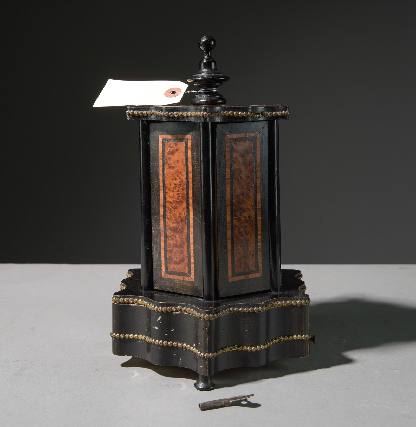 19th Century Walnut Musical Cigar Case: 19th Century Walnut Musical Cigar Case - 11.5 in tall x 8 x 8