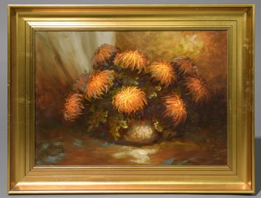 Gold Framed Oil on Canvas Floral Still Life