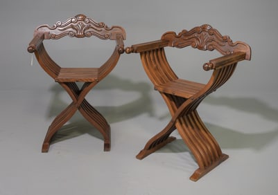 Two Italian / Renaissance Style Walnut Chairs