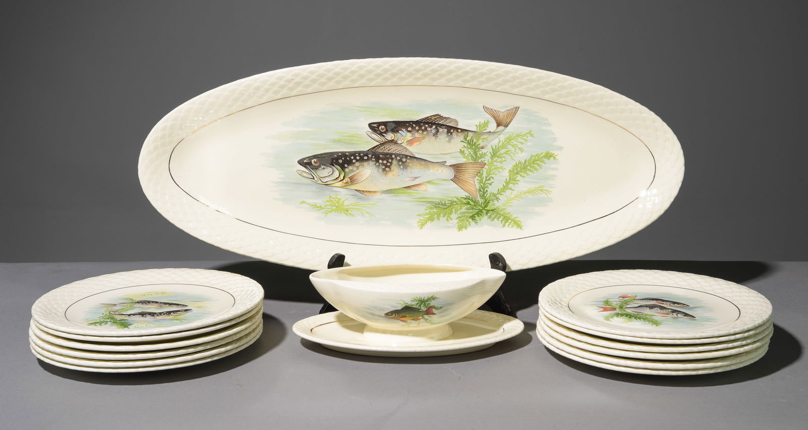 14pc Fish Plate Set - Platter, Plates, Sauce Boat (1 of 6)
