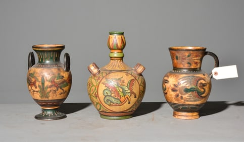 3 Hand Painted Pottery Vases