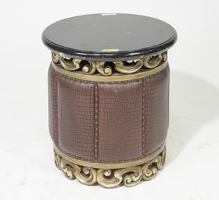 Italian Style Round Black Marble Top Occasional Table