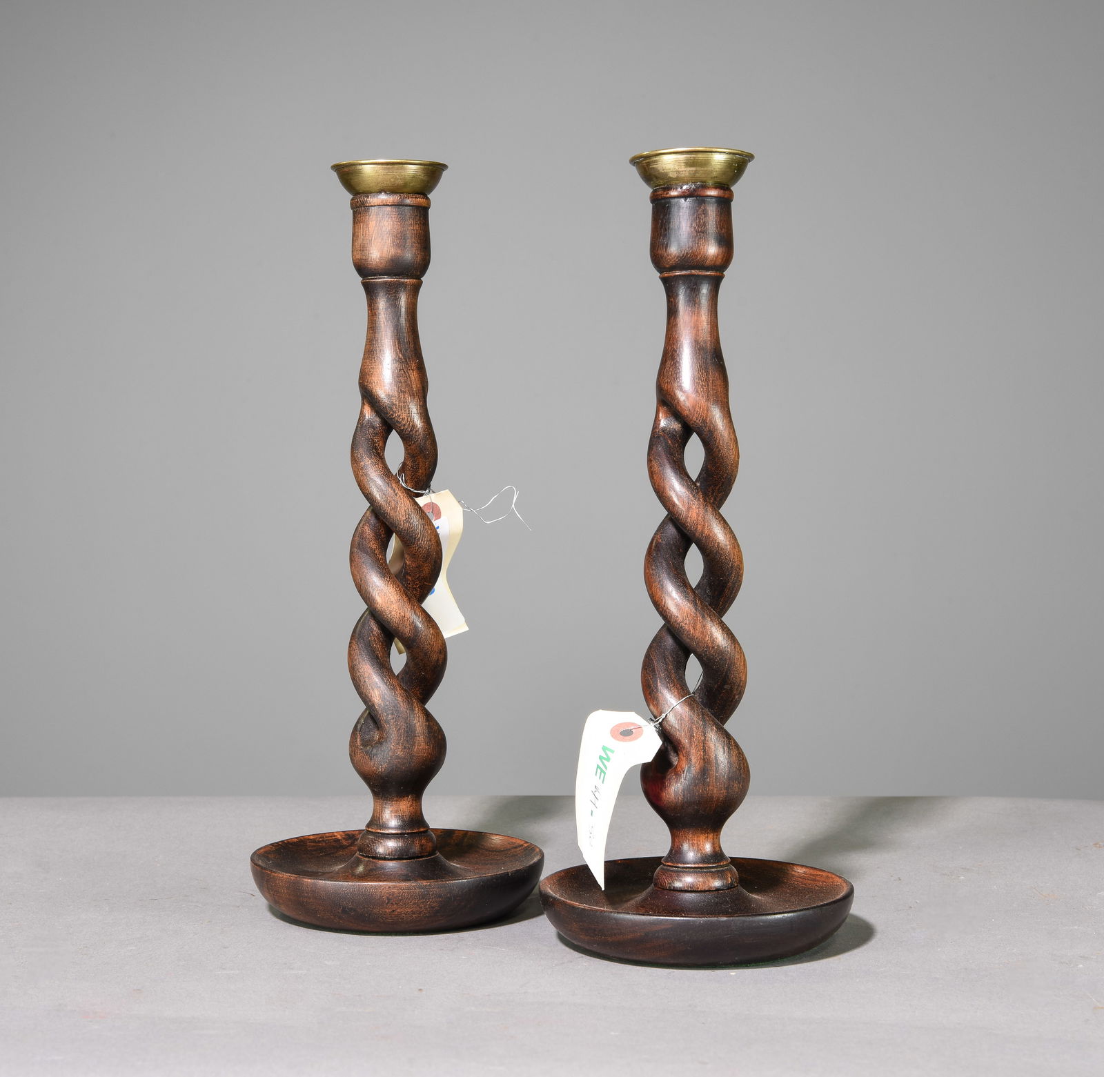 Pair of Open Barley Twist Oak Candlesticks #1 (1 of 3)