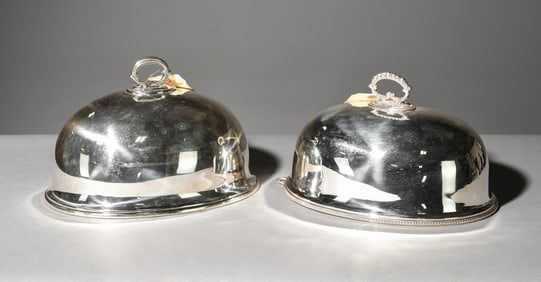 2 English Silverplate Meat Domes