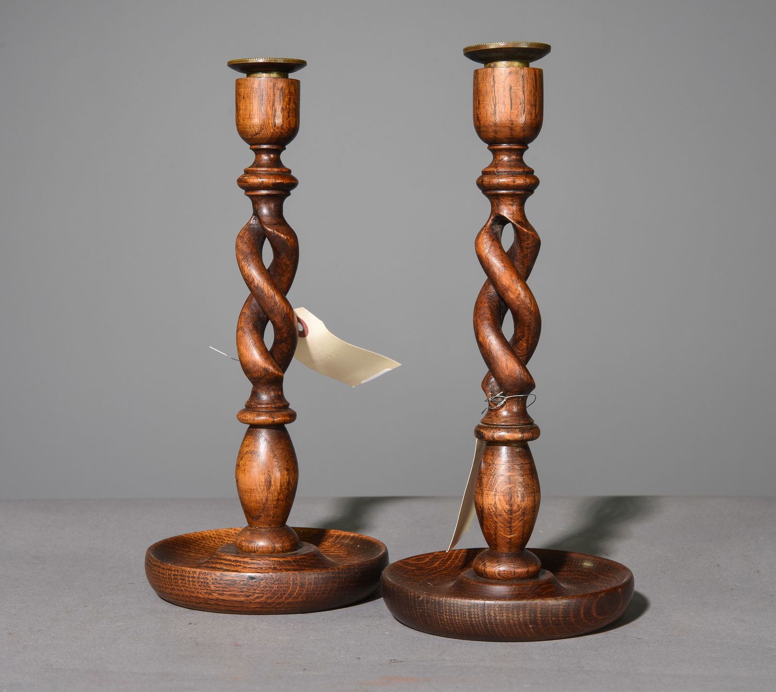 Pair of Open Barley Twist Oak Candlesticks (1 of 3)