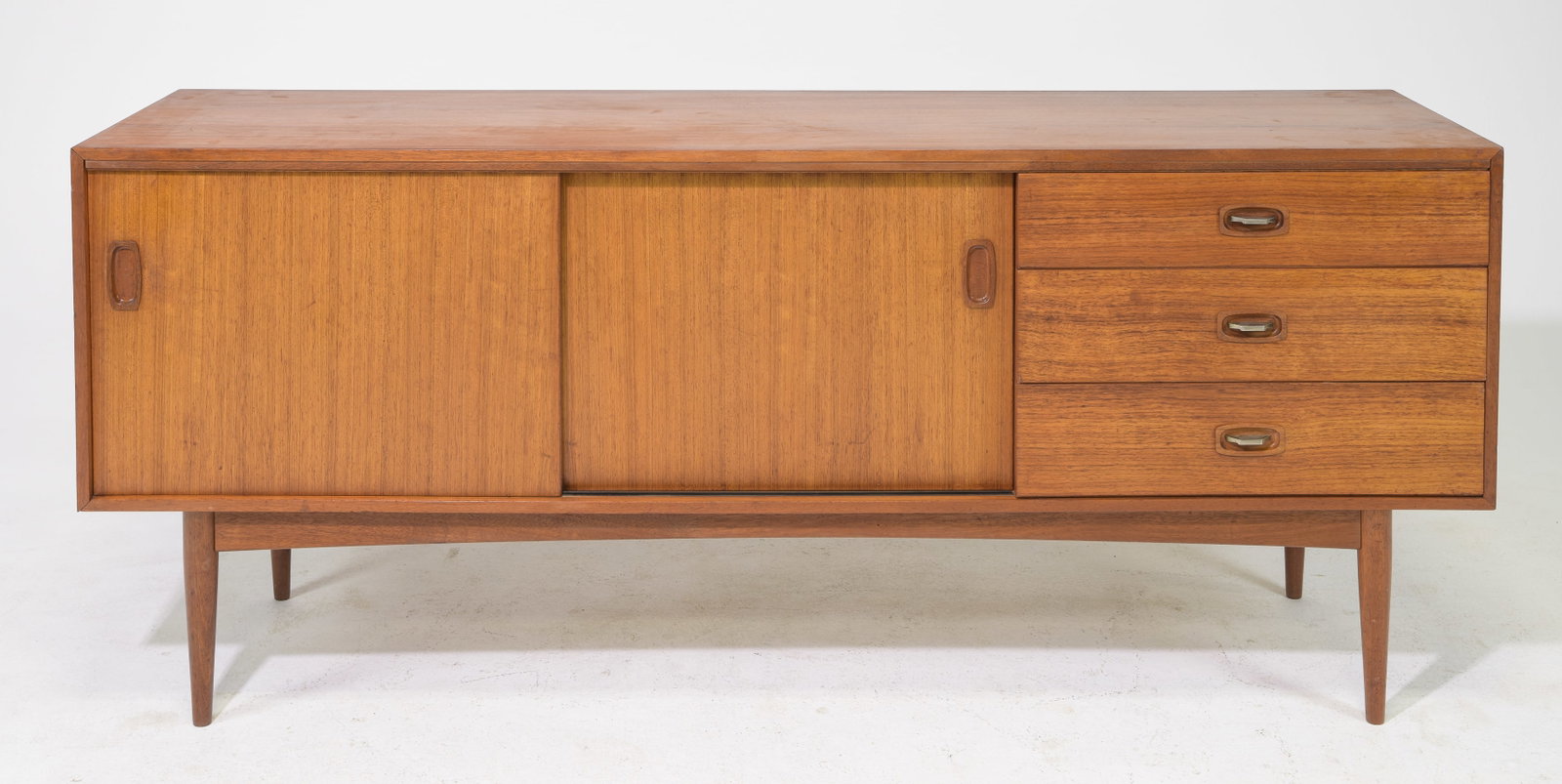 Mid Century Modern Sliding Door Sideboard: Danish Modern Style Teak Sideboard by Austinsuite - 30.5 in tall x 72 x 18