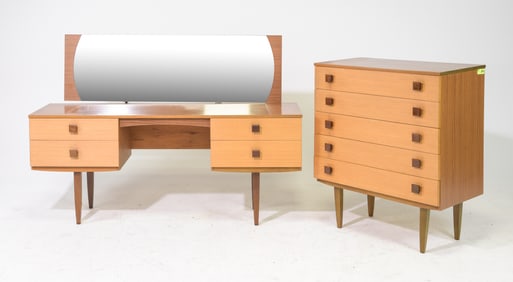 Mid Century Modern Dresser & 5 Drawer Chest