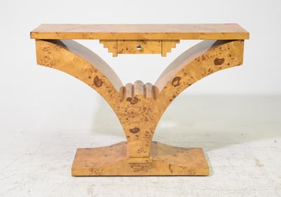 Art Deco Style "V" Shaped Burled Hall Table / Console