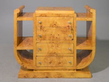 Art Deco Style Burled Four Drawer Chest / Console