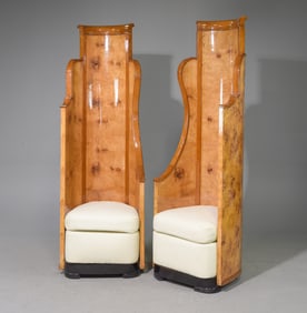 Pair of Art Deco Style Burled "Throne" Chairs