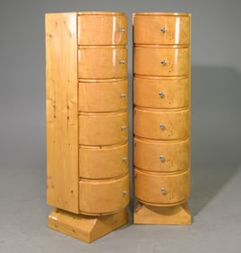 Two Art Deco Style Burled Six Drawer Tall Chests