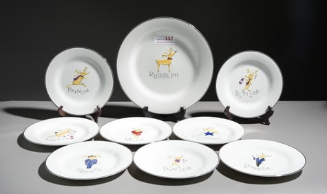 9pc Pottery Barn Reindeer Platter & Plates
