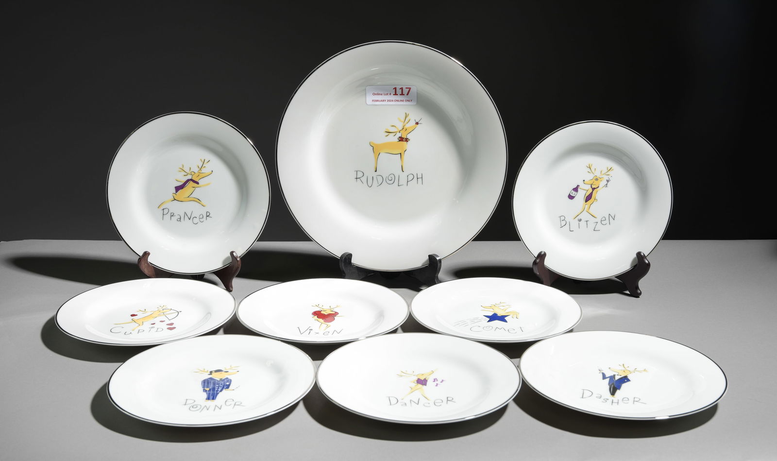 9pc Pottery Barn Reindeer Platter & Plates (1 of 6)