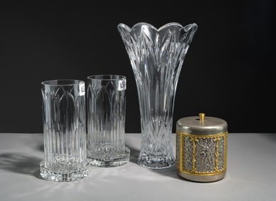 3 Cut Glass / Crystal Vases & German Ice Canister