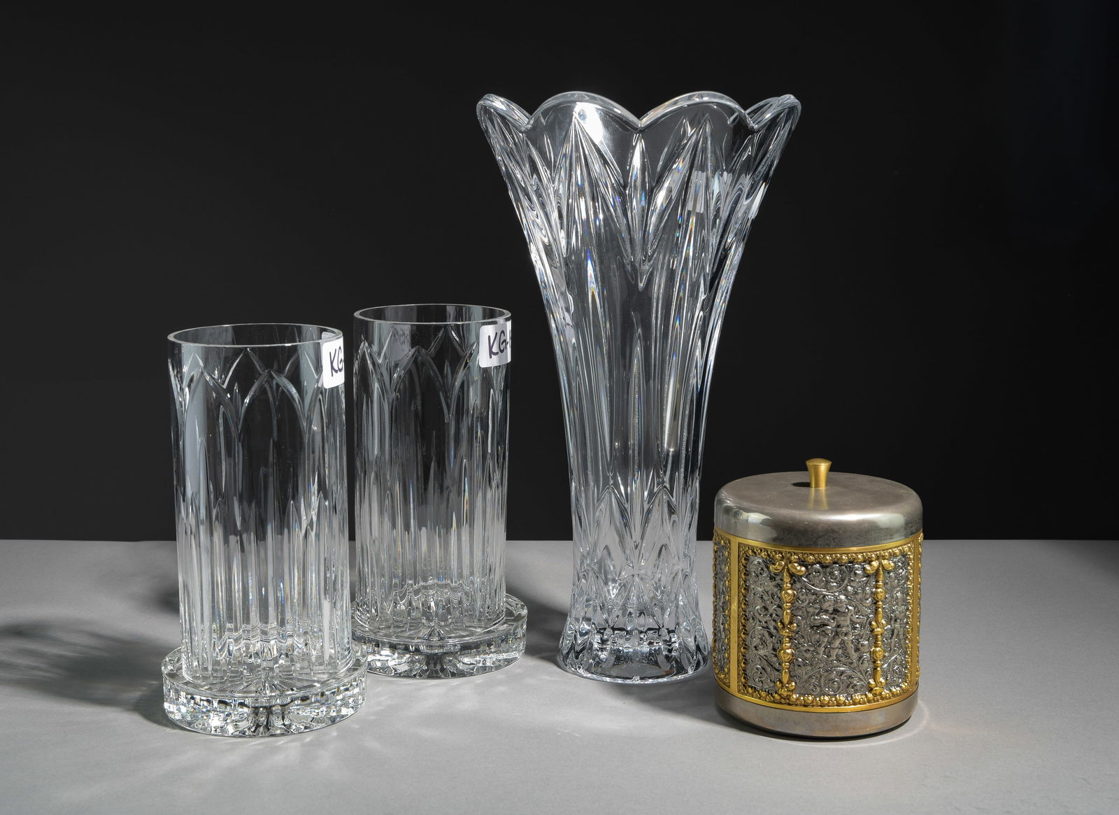 3 Cut Glass / Crystal Vases & German Ice Canister (1 of 7)