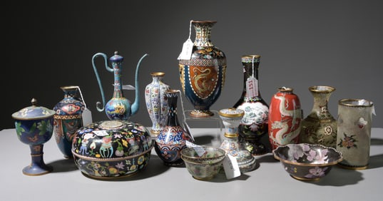 15pcs Assorted Cloisonne Vases, Bowls, Etc.