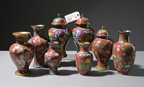 8pcs Assorted Chinese Cloisonne Vases / Urns