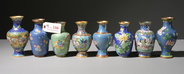 8pcs Assorted Vintage Chinese Cloisonne Vases