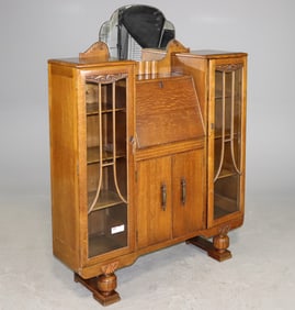 British Oak Secretary Side by Side Bookcase