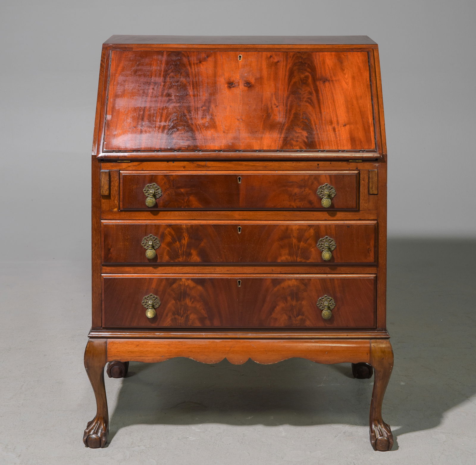 British Mahogany Ball & Claw Drop Front Desk (1 of 6)