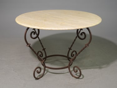 French Style Iron Base Round Marble Top Table