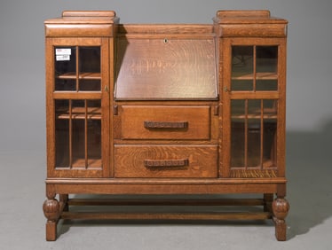British Oak Secretary Side by Side Bookcase