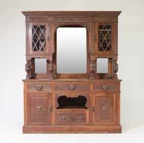 Tudor Style Large Mirror Back Double Buffet