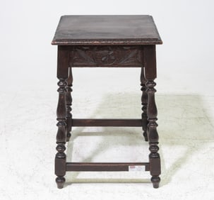 British Dark Carved Oak Turned Leg Table