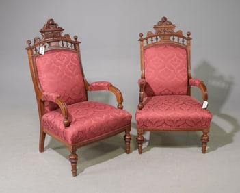 Pair Of Danish Mahogany Upholstered Arm Chairs