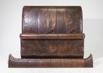 Brown Leather Queen Size Sleigh Bed with Rails